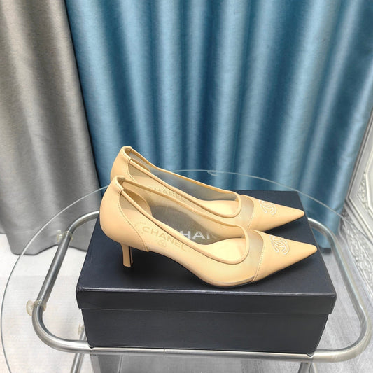 Slingback 50 Beige Calfskin Black Satin Pointed Toe