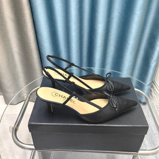 Slingback 50 Black Calfskin Satin Pointed Toe