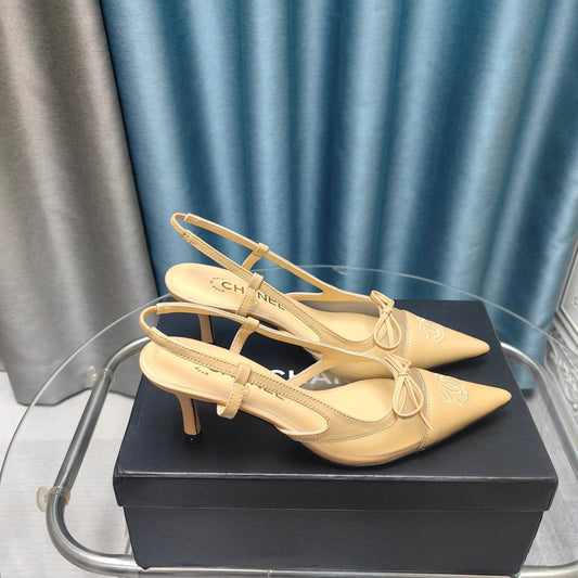 Slingback 50 Beige Mesh Calfskin Pointed Toe