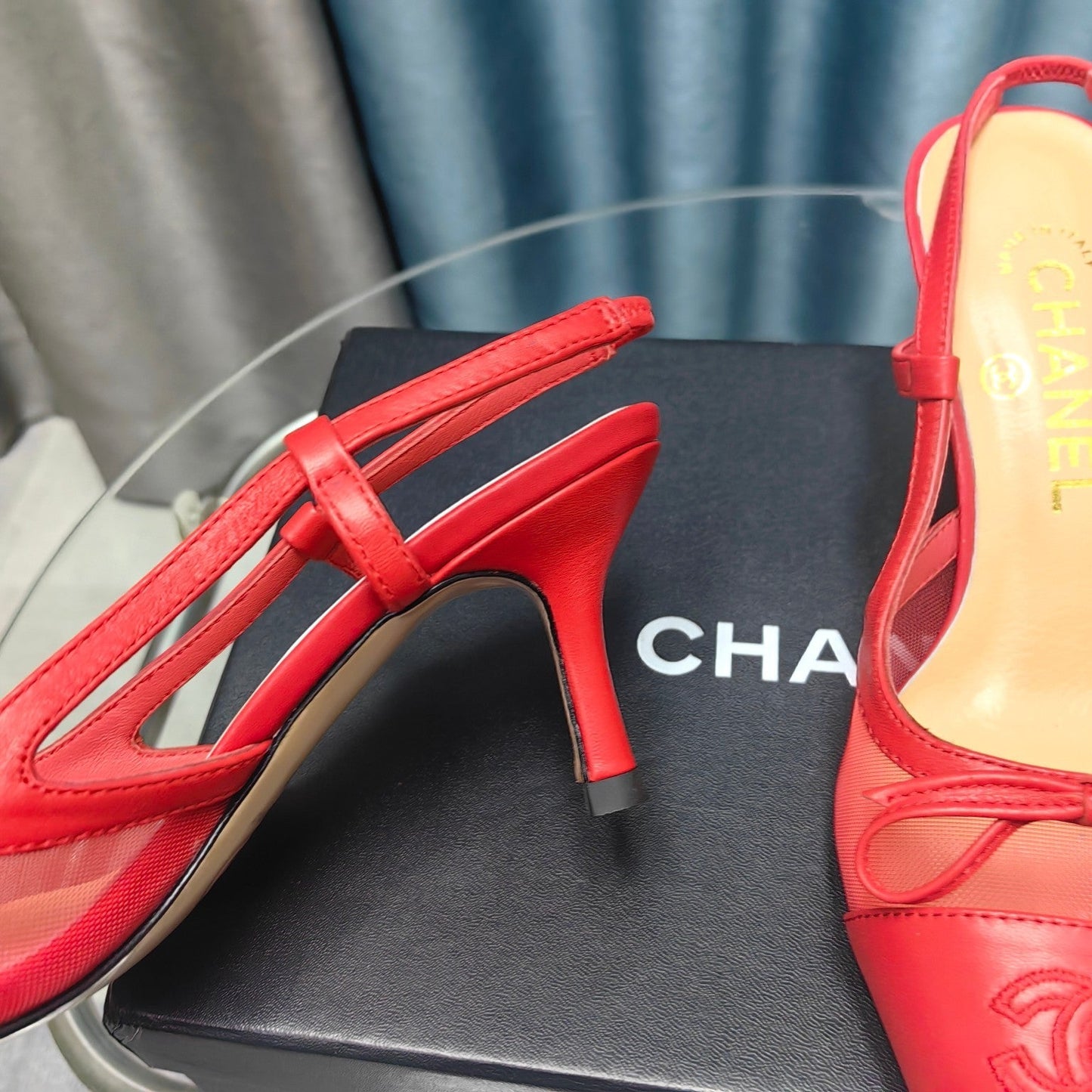 Slingback 50 Red Mesh Calfskin Pointed Toe