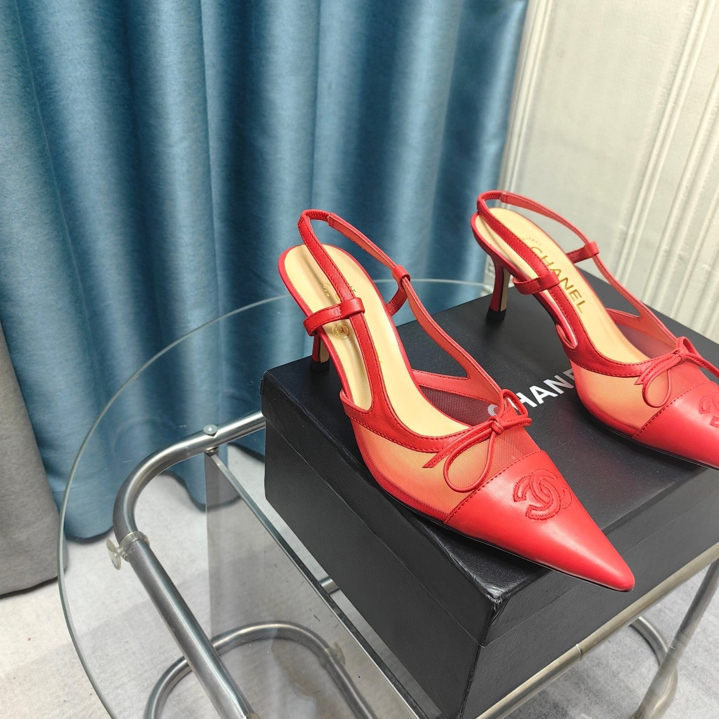 Slingback 50 Red Mesh Calfskin Pointed Toe