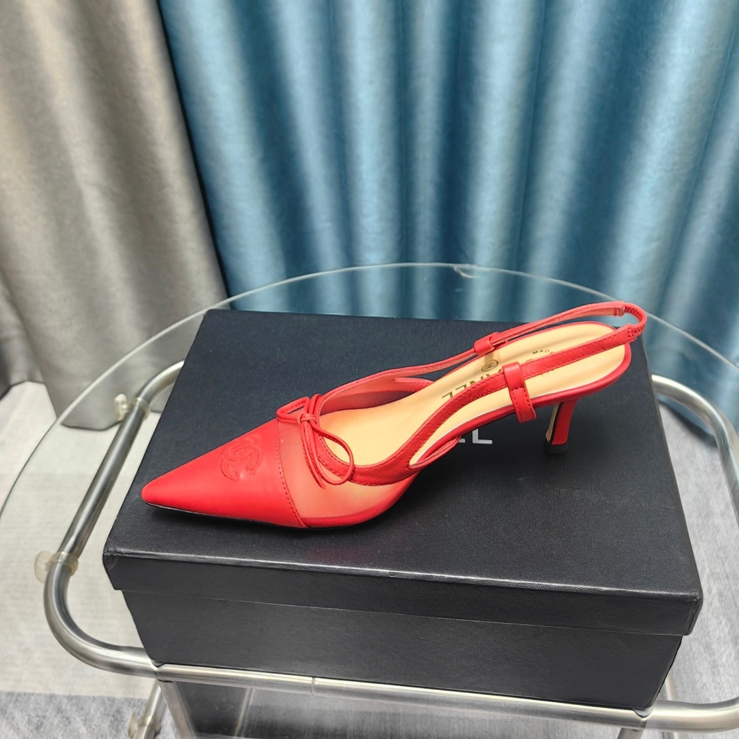 Slingback 50 Red Mesh Calfskin Pointed Toe