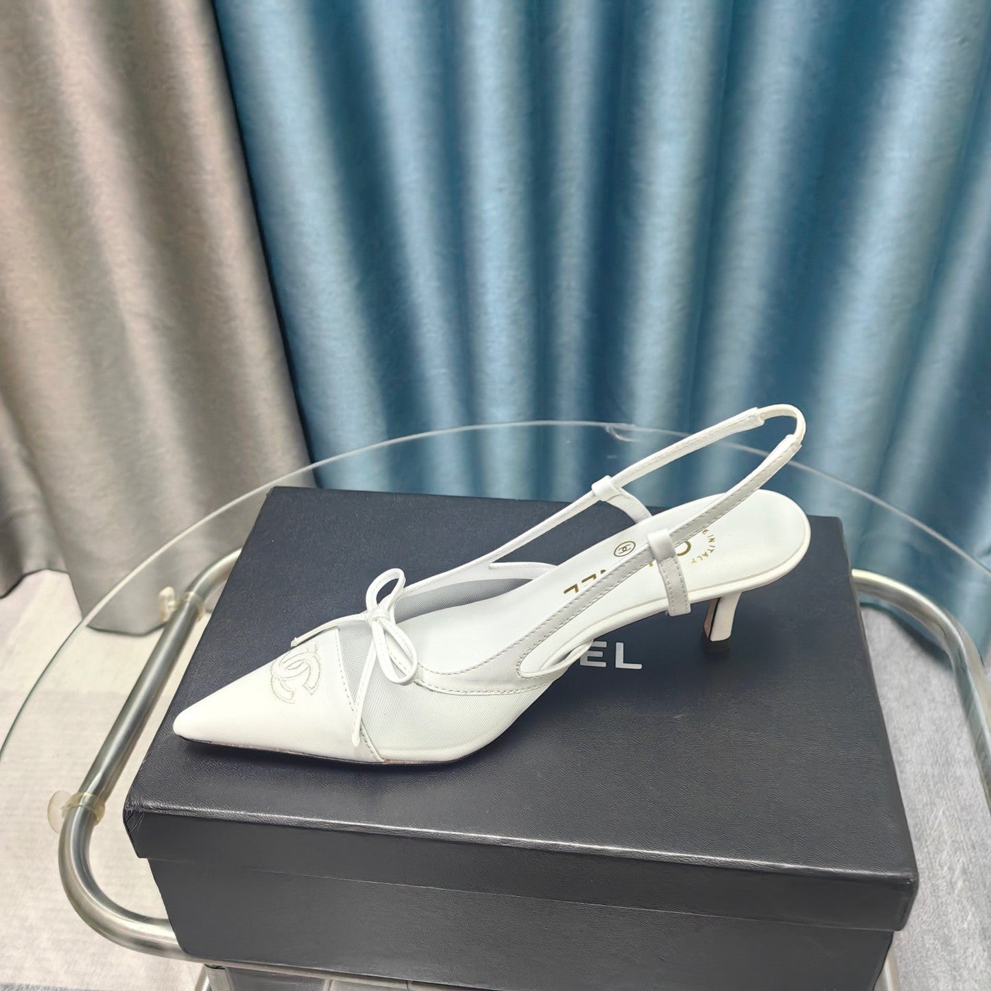 Slingback 50 White Mesh Calfskin Pointed Toe