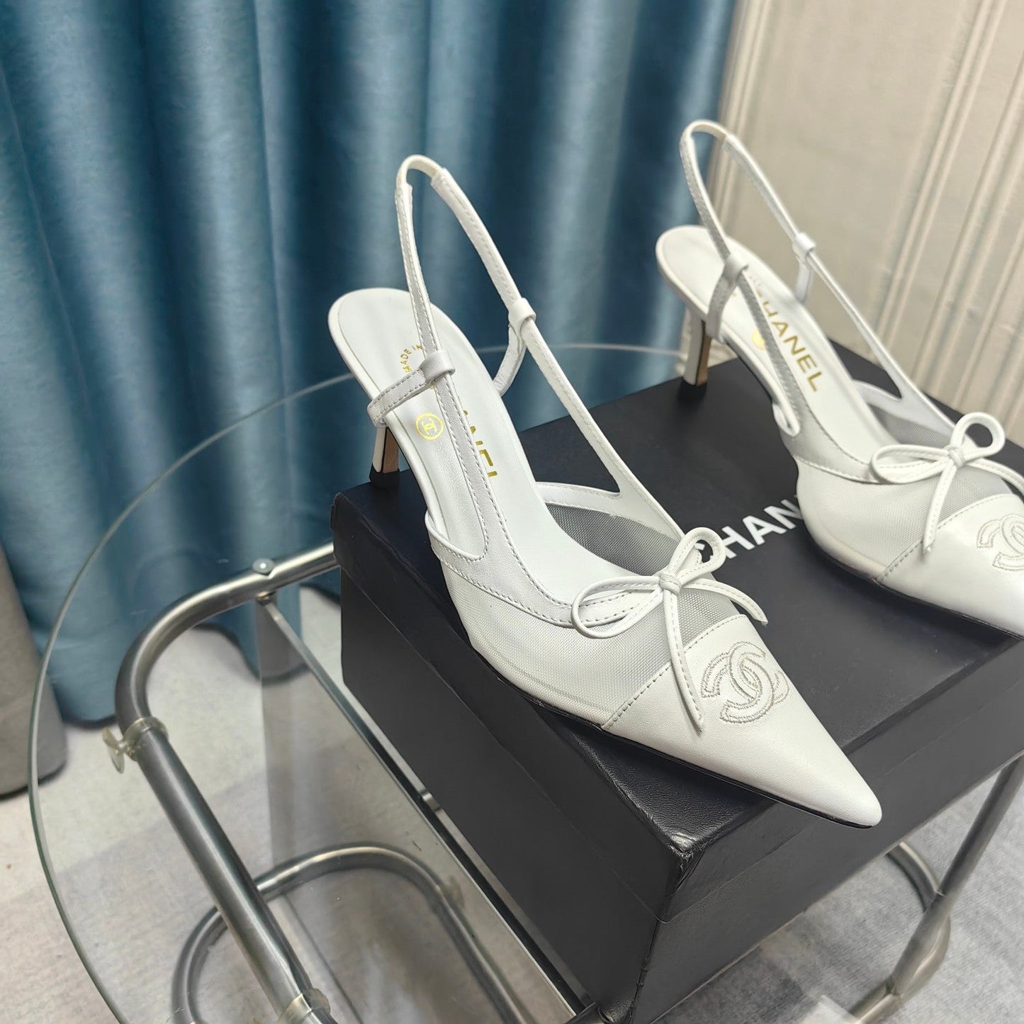 Slingback 50 White Mesh Calfskin Pointed Toe