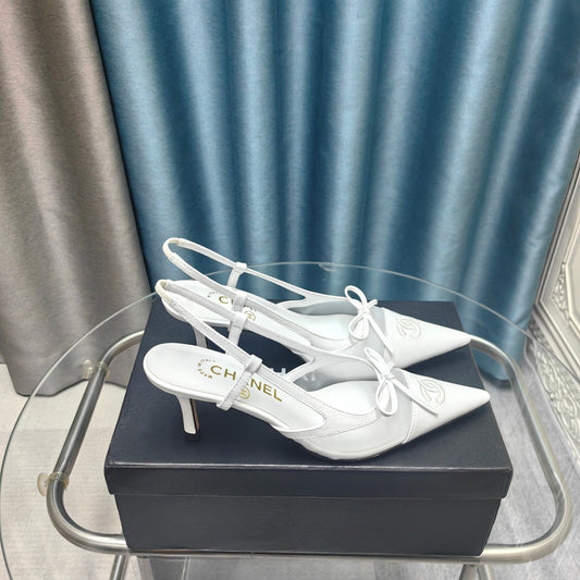 Slingback 50 White Mesh Calfskin Pointed Toe