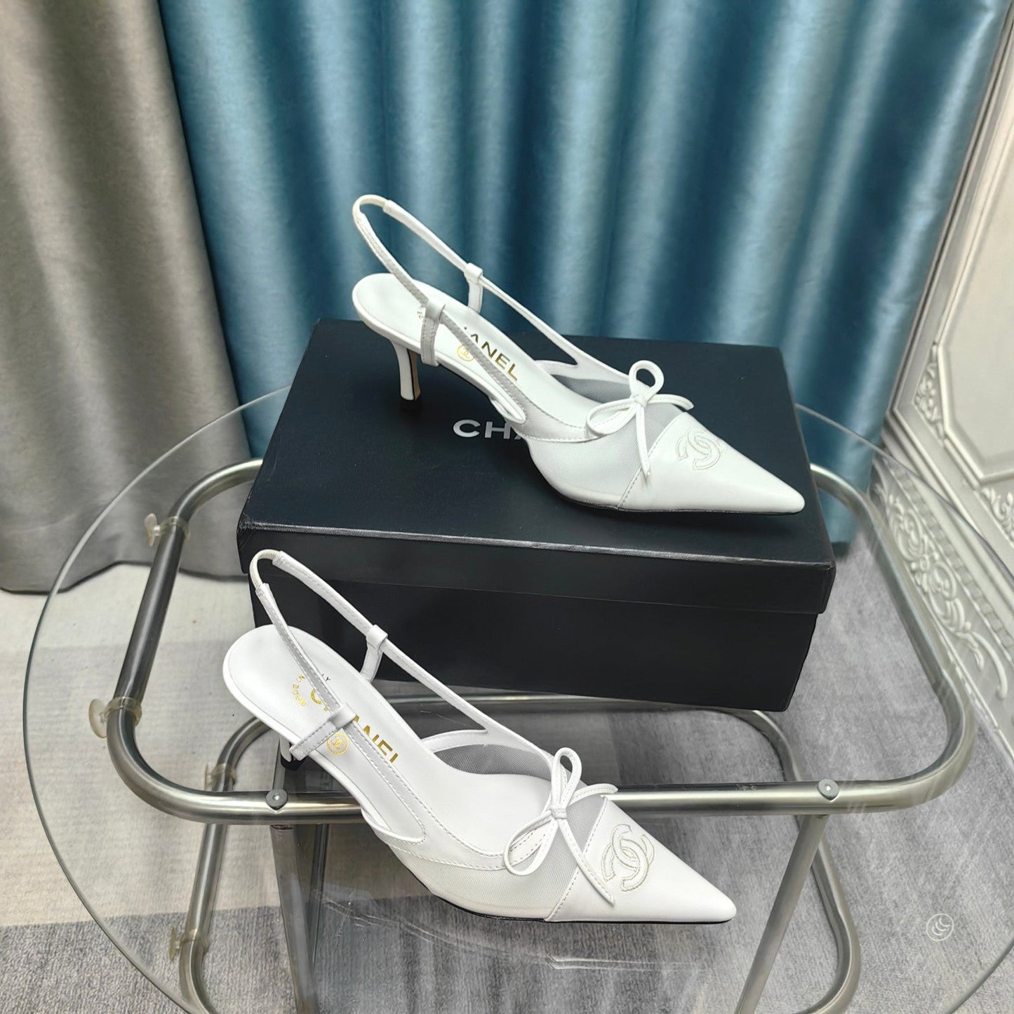 Slingback 50 White Mesh Calfskin Pointed Toe