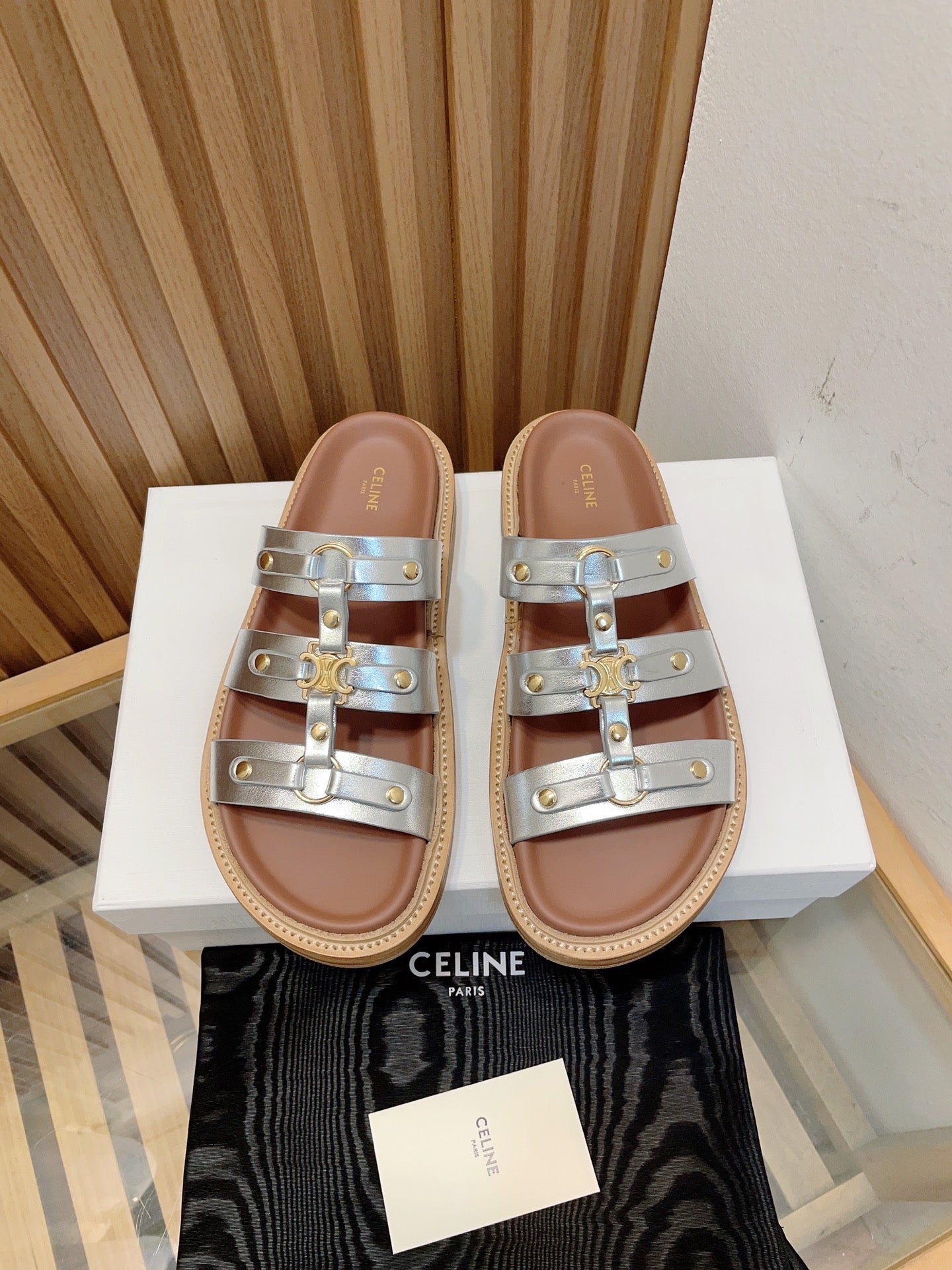 tippi slide sandal silver metalic calfskin