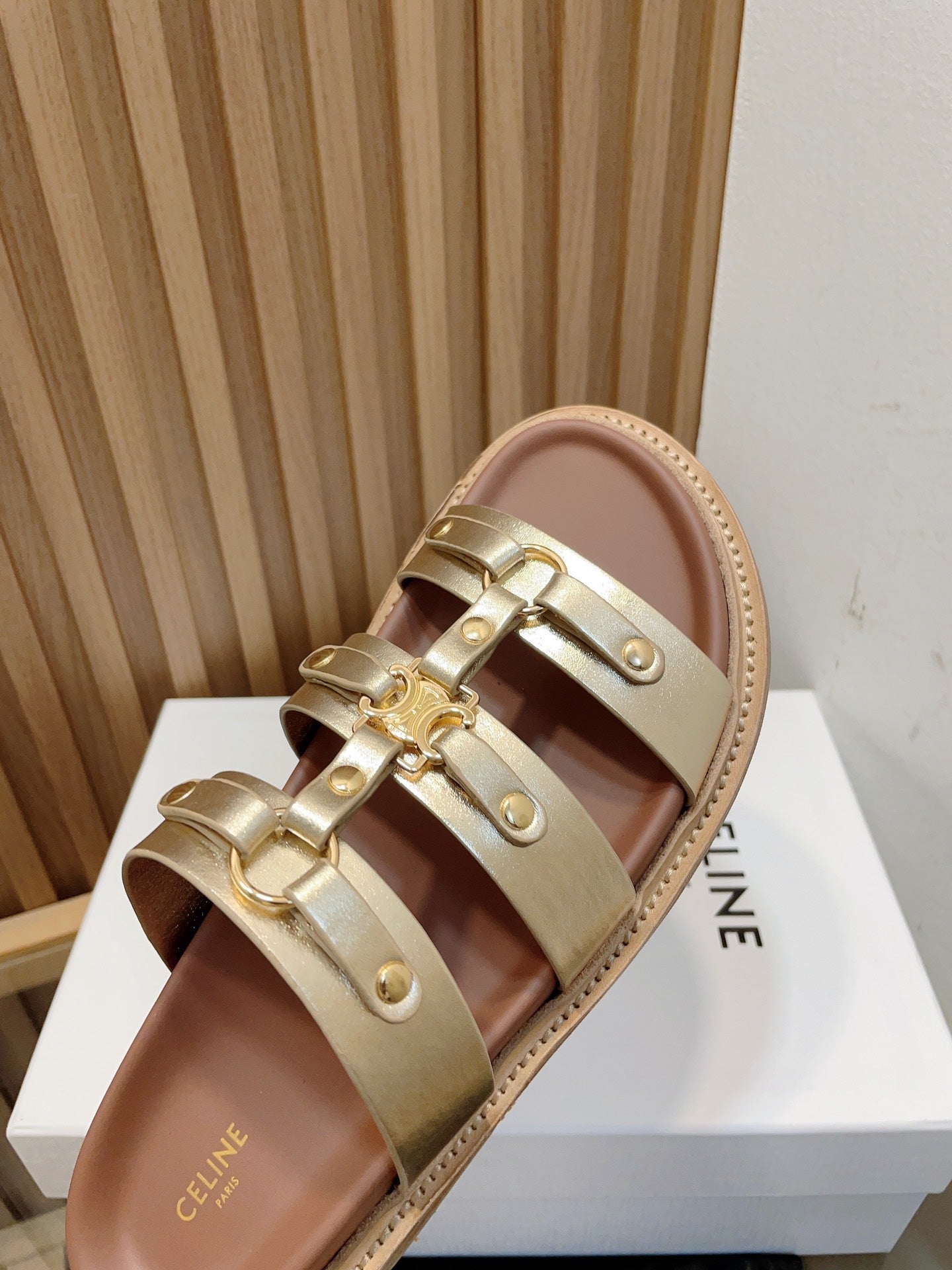 tippi slide sandal gold metalic calfskin