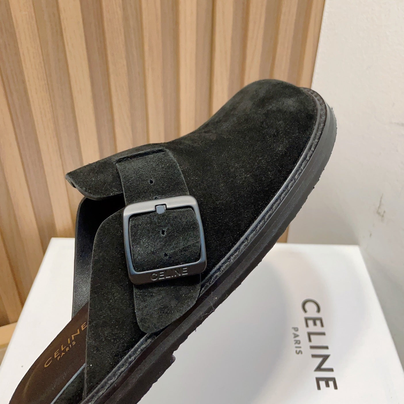 Slippers Buckle Detail Suede Black