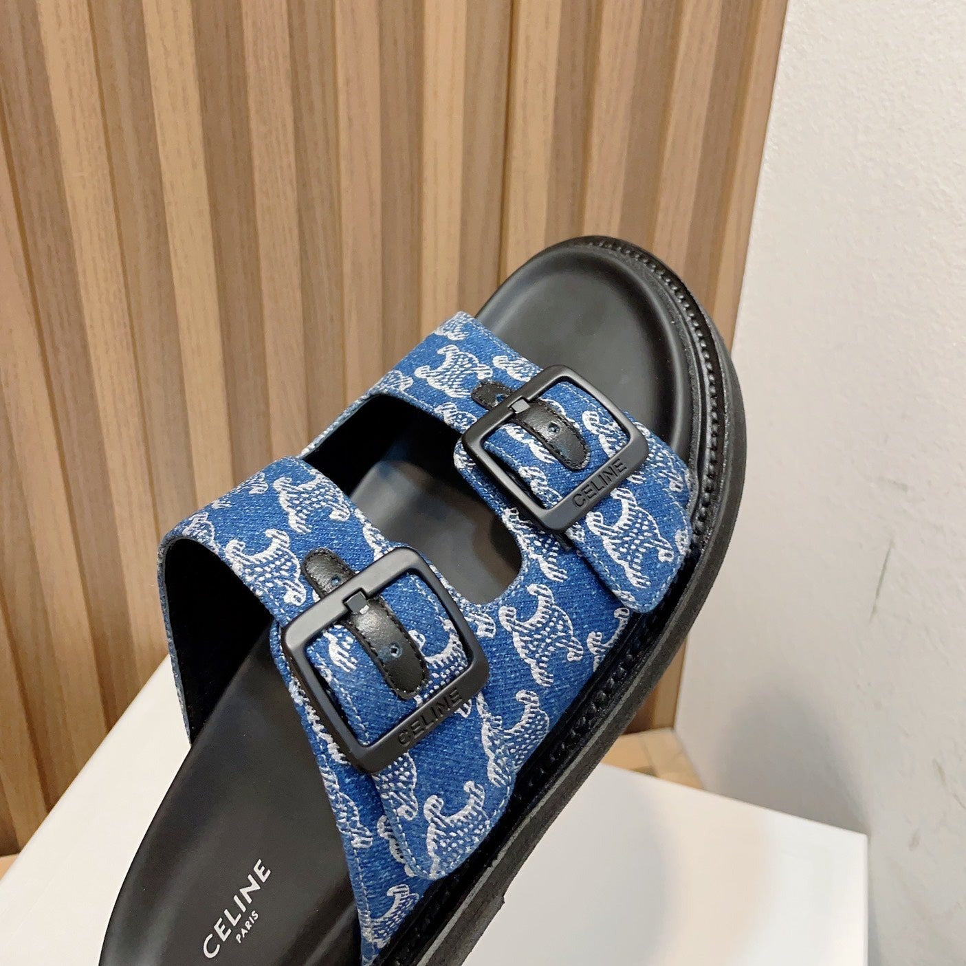 TWIN-STRAP SANDALS WITH SUEDE UPPERS AND BUCKLE CLOSURE COBALT BLUE BLACK CARO