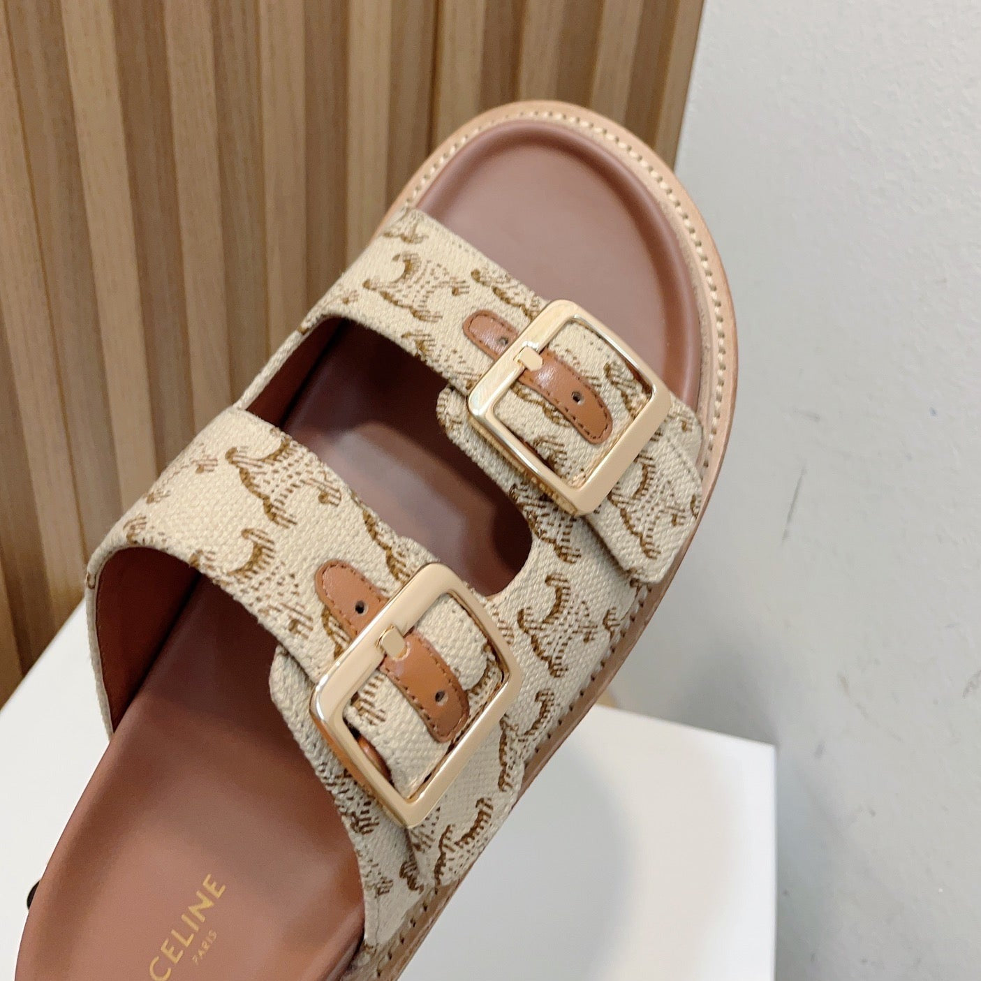 TWIN-STRAP SANDALS WITH SUEDE UPPERS AND BUCKLE CLOSURE CARAMEL BROWN CARO