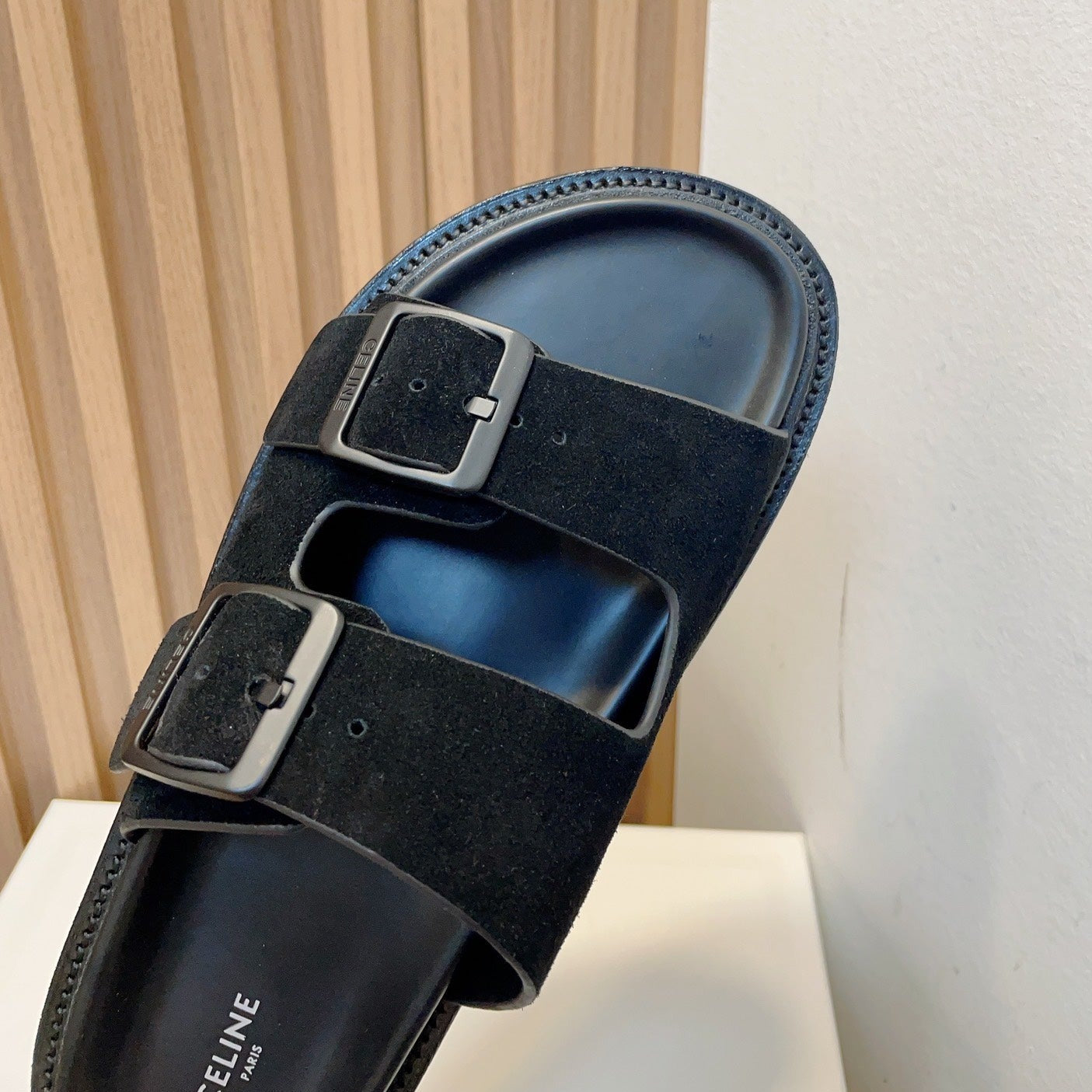 TWIN-STRAP SANDALS WITH SUEDE UPPERS AND BUCKLE CLOSURE BLACK