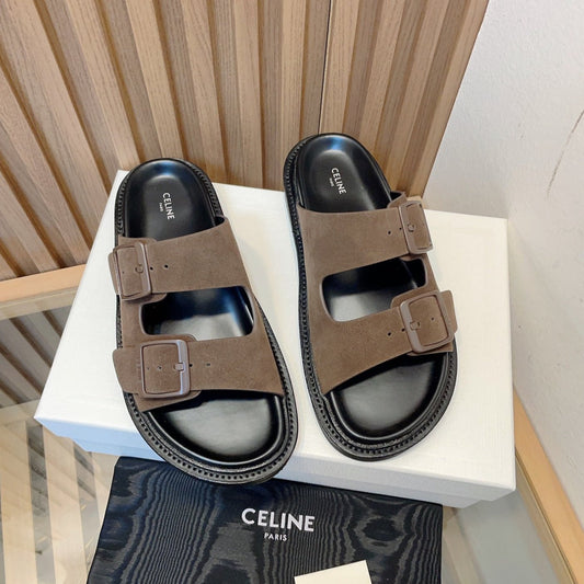 TWIN-STRAP SANDALS WITH SUEDE UPPERS AND BUCKLE CLOSURE BROWN