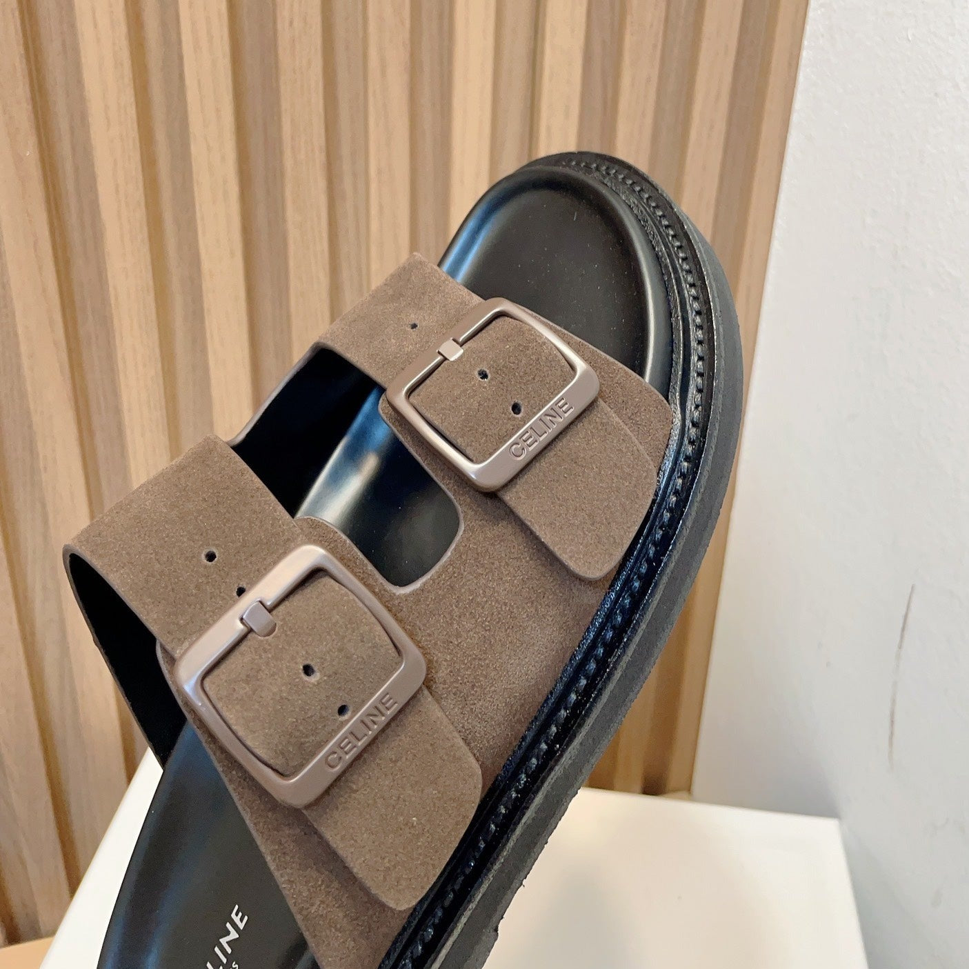 TWIN-STRAP SANDALS WITH SUEDE UPPERS AND BUCKLE CLOSURE BROWN