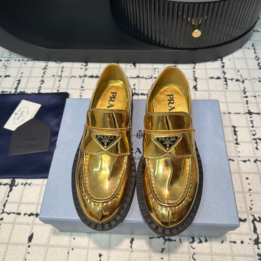 PRA SCHOCOLATE BRUSHED LOAFERS METALLIC GOLD CALFSKIN