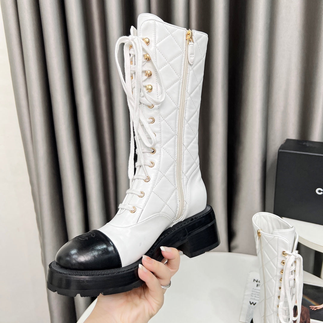 CC High Boots 60mm White Quilted Lambskin And Cowhide