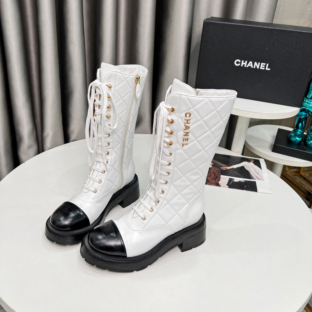 CC High Boots 60mm White Quilted Lambskin And Cowhide