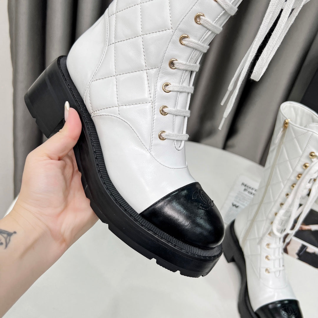 CC High Boots 60mm White Quilted Lambskin And Cowhide