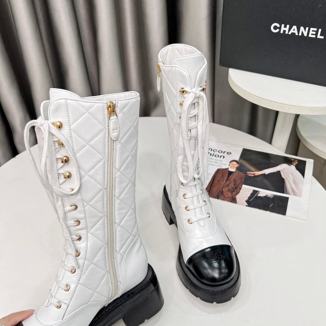 CC High Boots 60mm White Quilted Lambskin And Cowhide