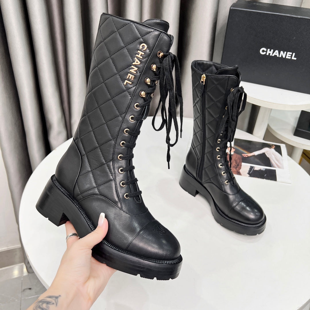 CC High Boots 60mm Black Quilted Lambskin And Cowhide