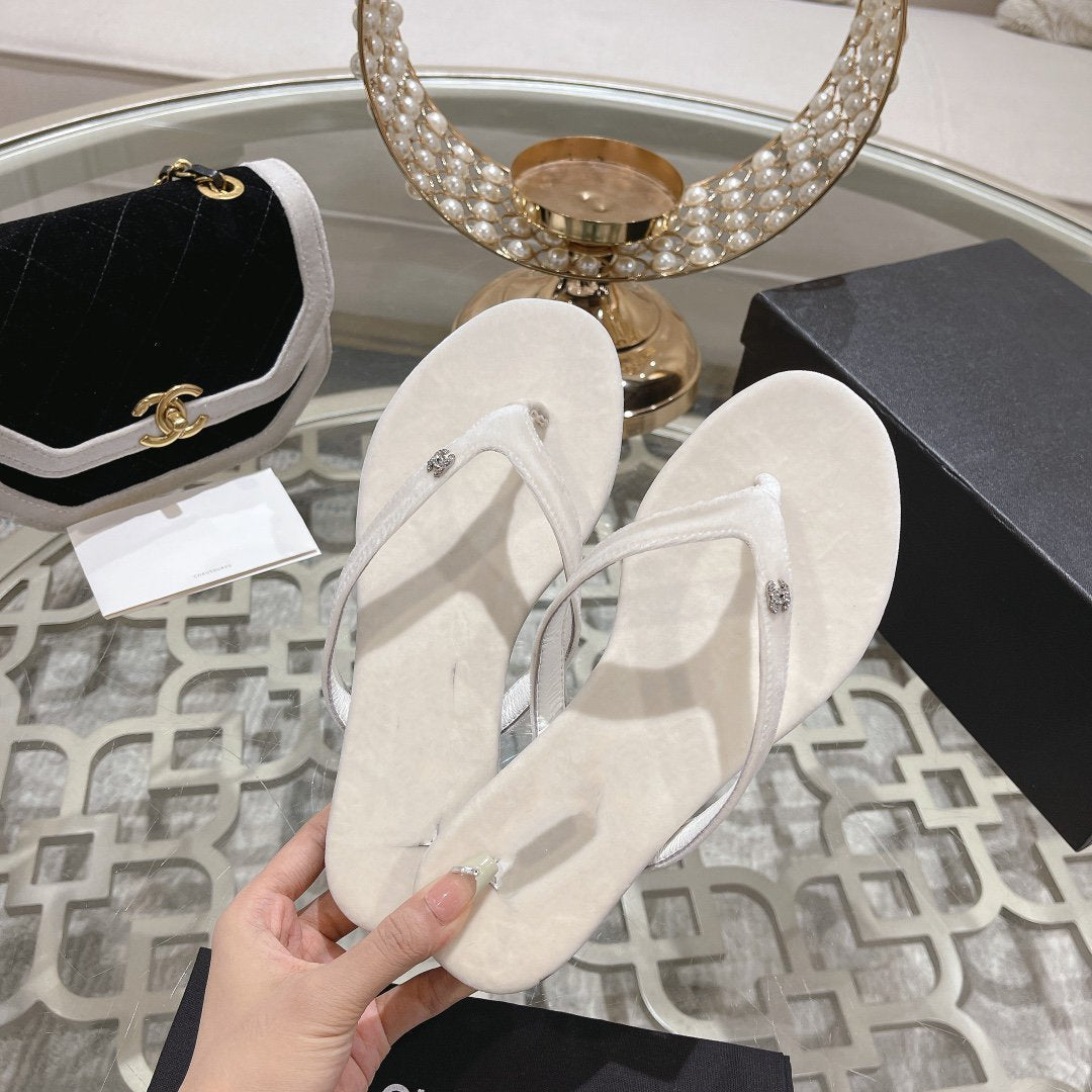 cc thongs sandal white velvet