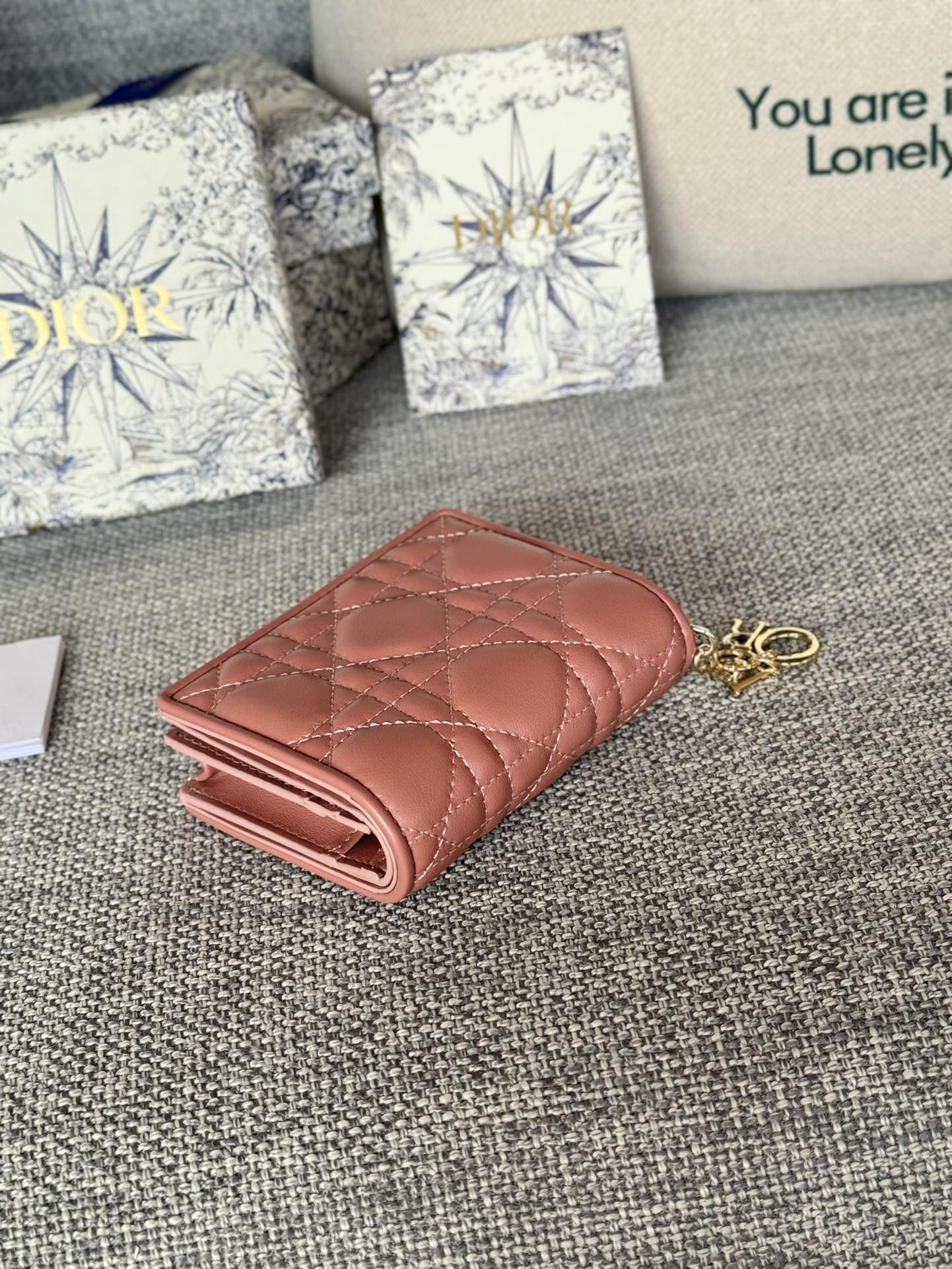 CD Caro 11cm Compact Wallet Dark Pink Calfskin