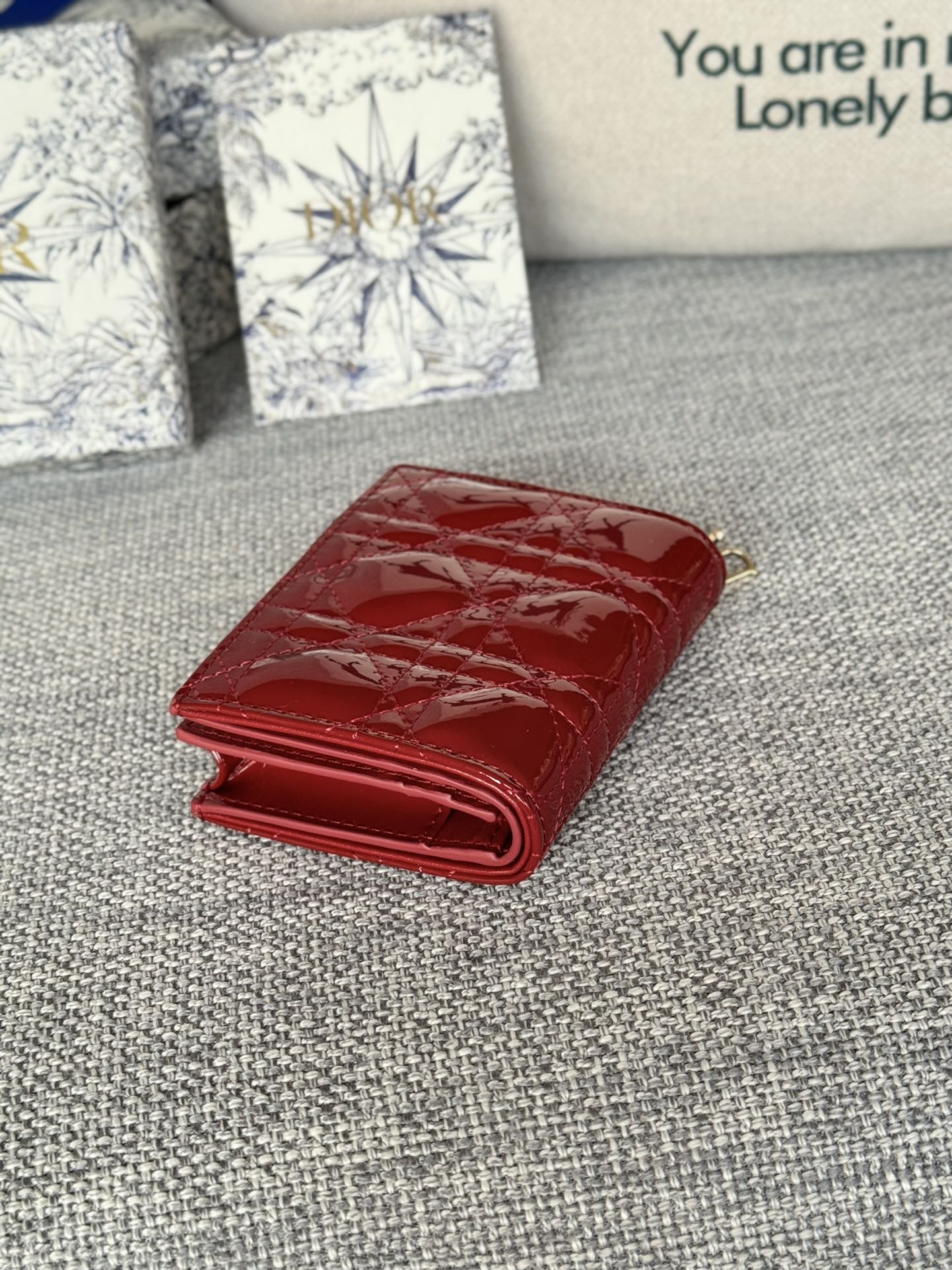 CD Caro 11cm Compact Wallet Shiny Red Calfskin