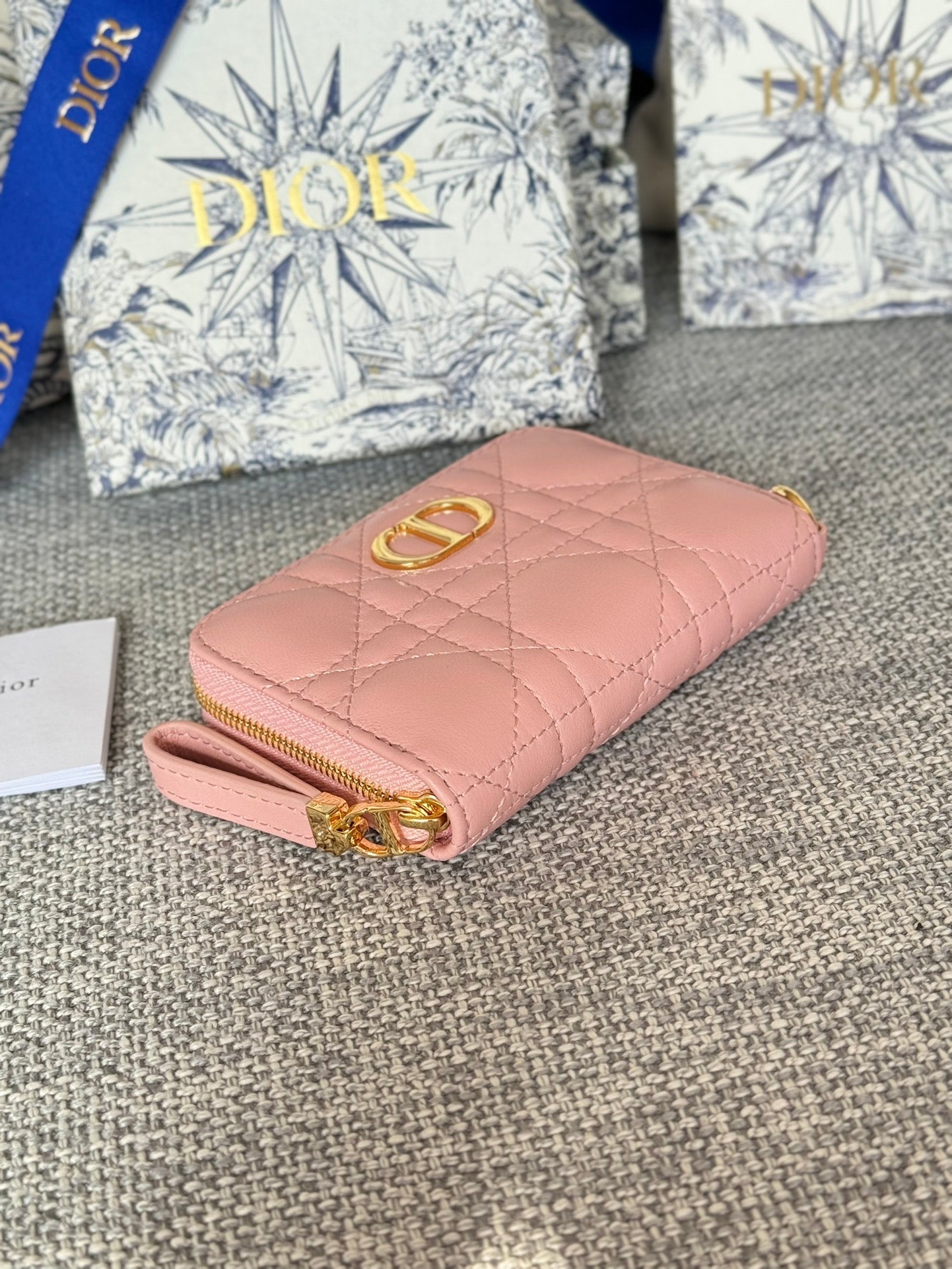 CD Logo Caro 11cm Compact Wallet Pink Calfskin