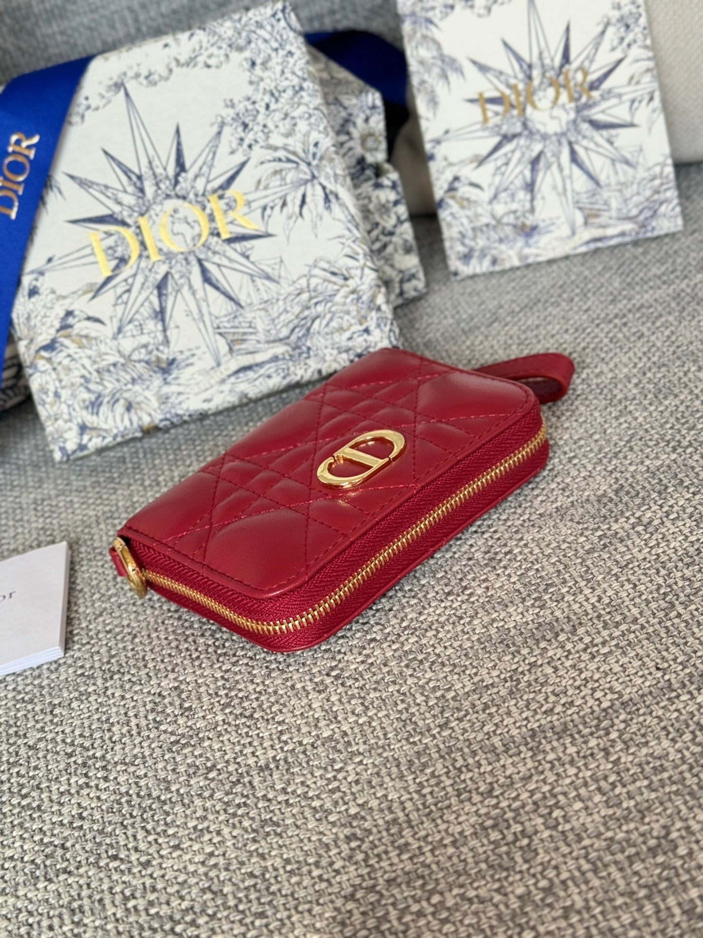 CD Logo Caro 11cm Compact Wallet Red Calfskin