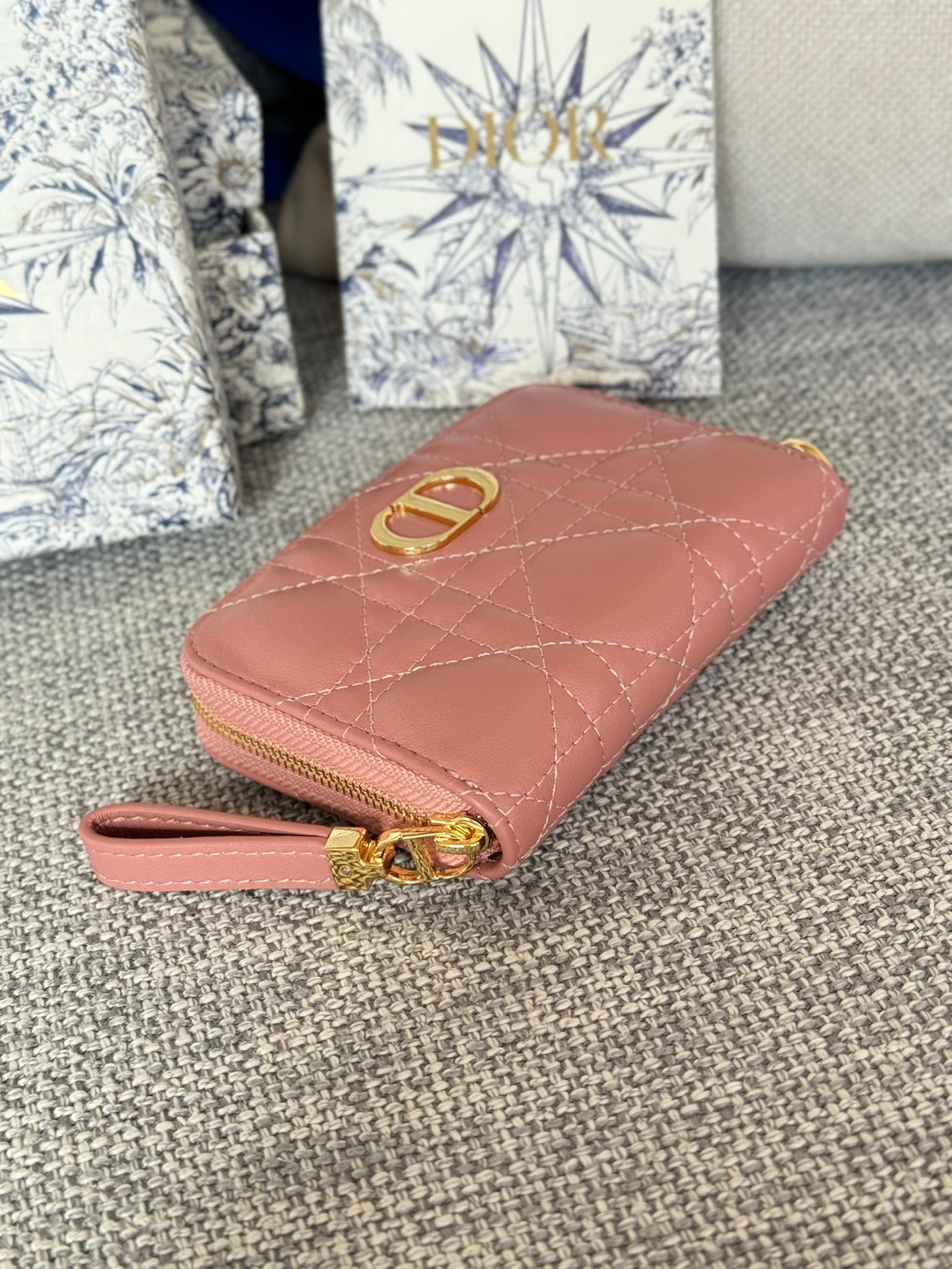 CD Logo Caro 11cm Compact Wallet Dark Pink Calfskin