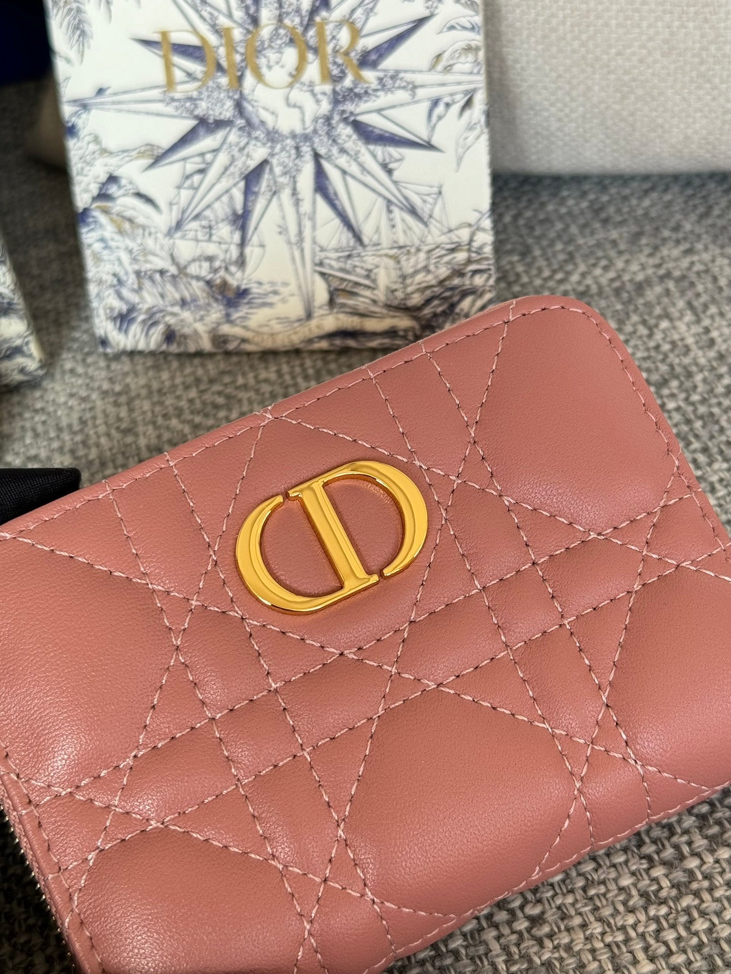 CD Logo Caro 11cm Compact Wallet Dark Pink Calfskin