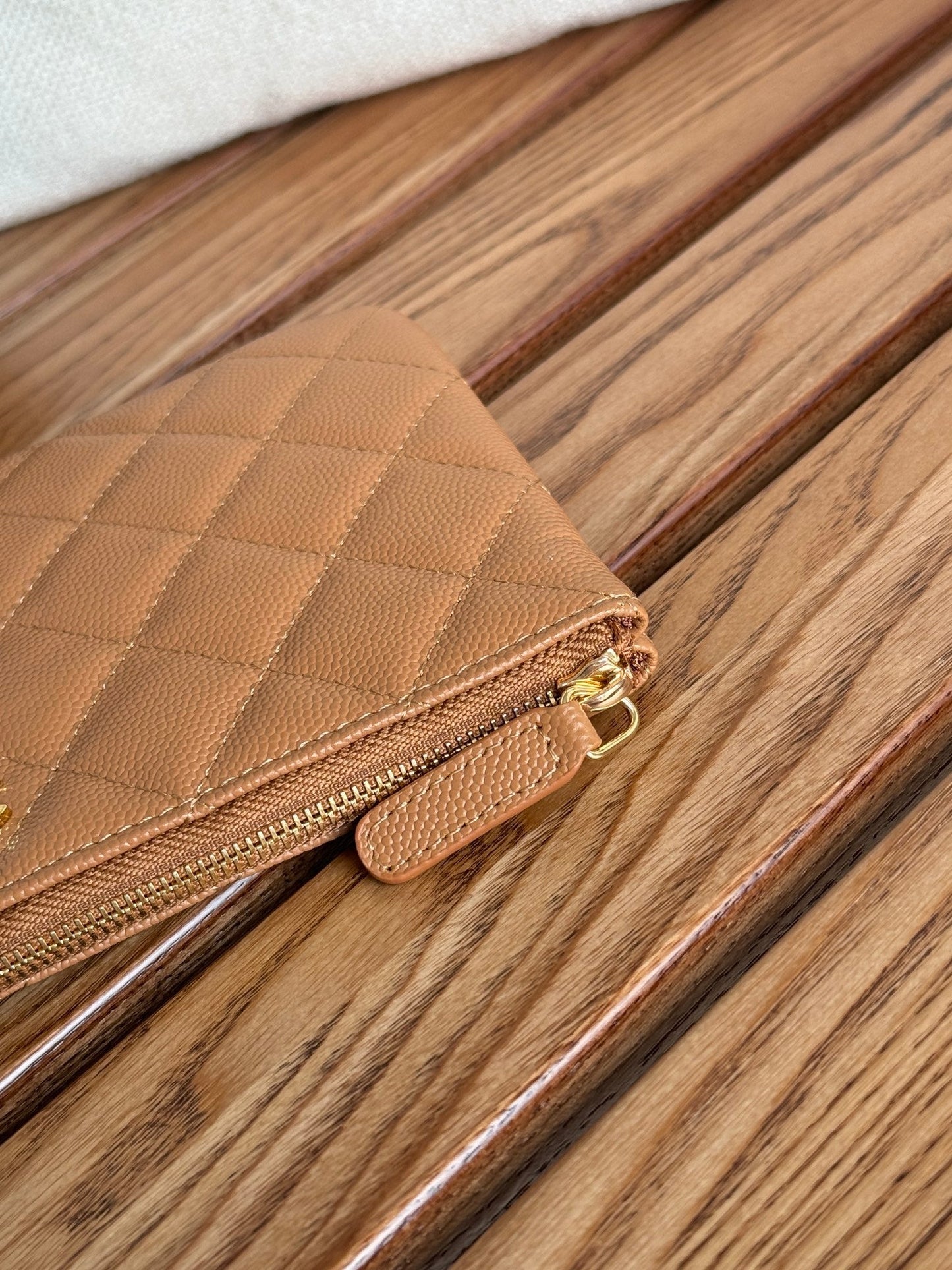 cc zipped wallet 20cm brown quilted caviar gold hardware