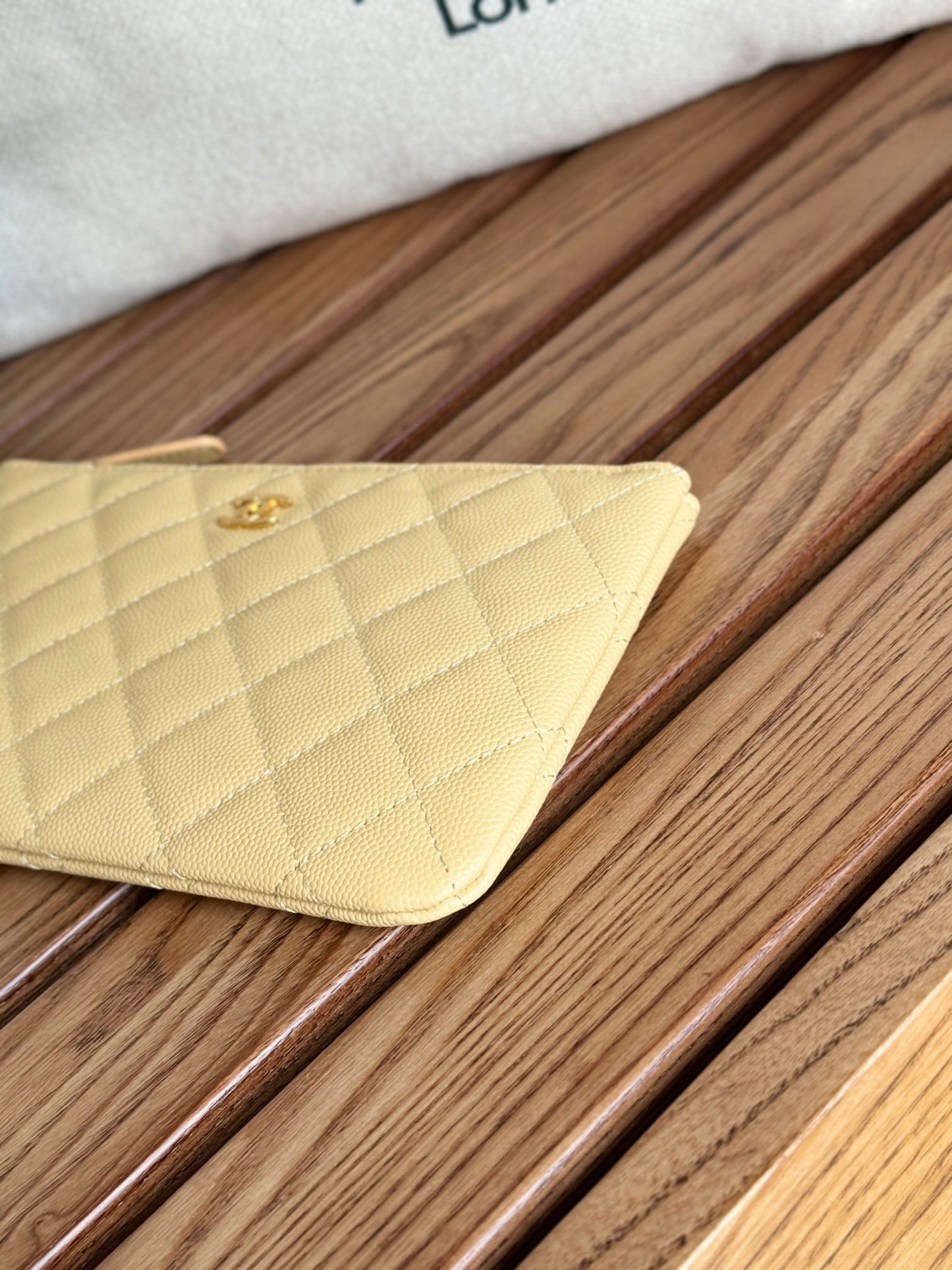 cc zipped wallet 20cm light yellow quilted caviar gold hardware