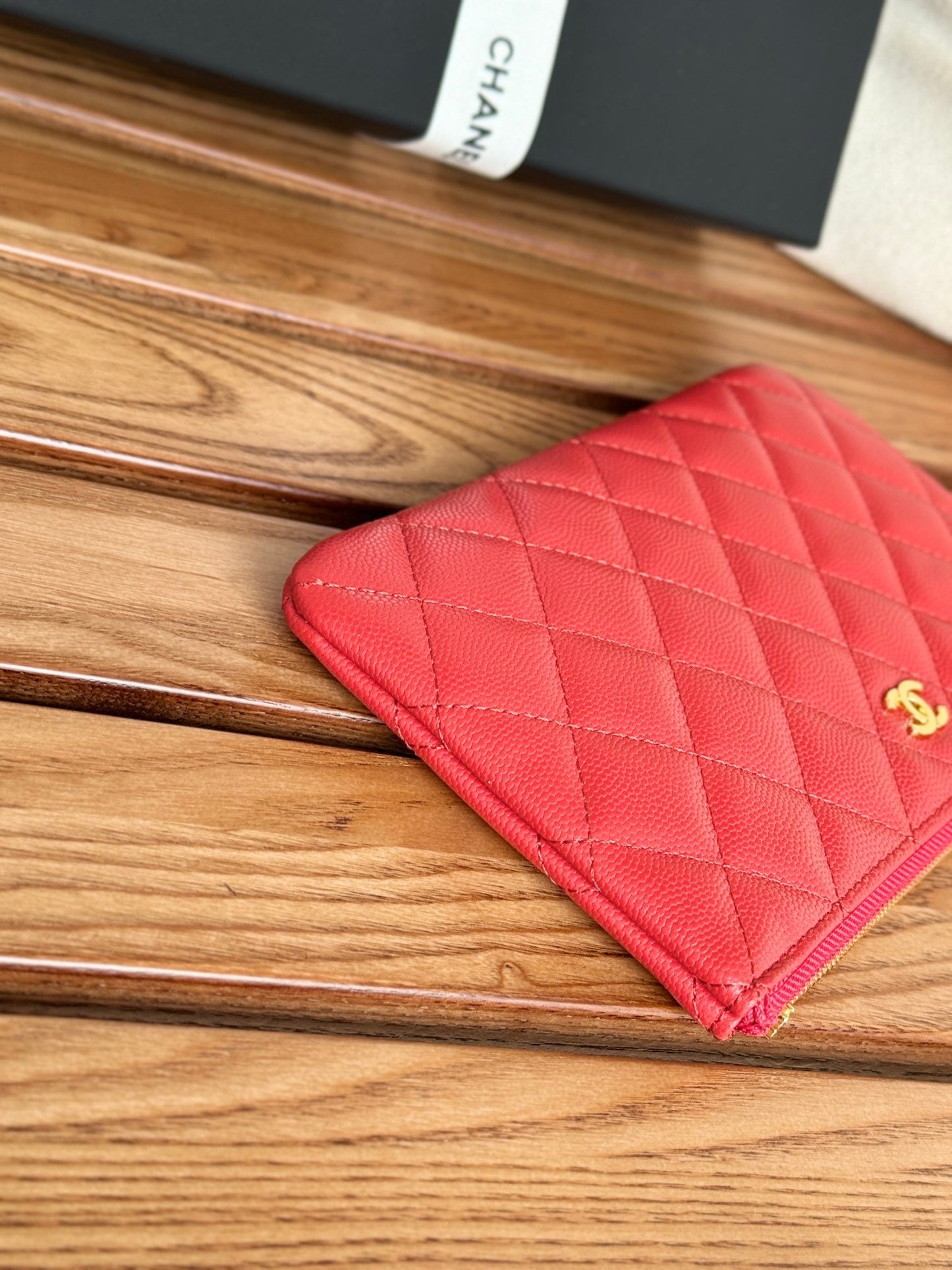 cc zipped wallet 20cm red quilted caviar gold hardware