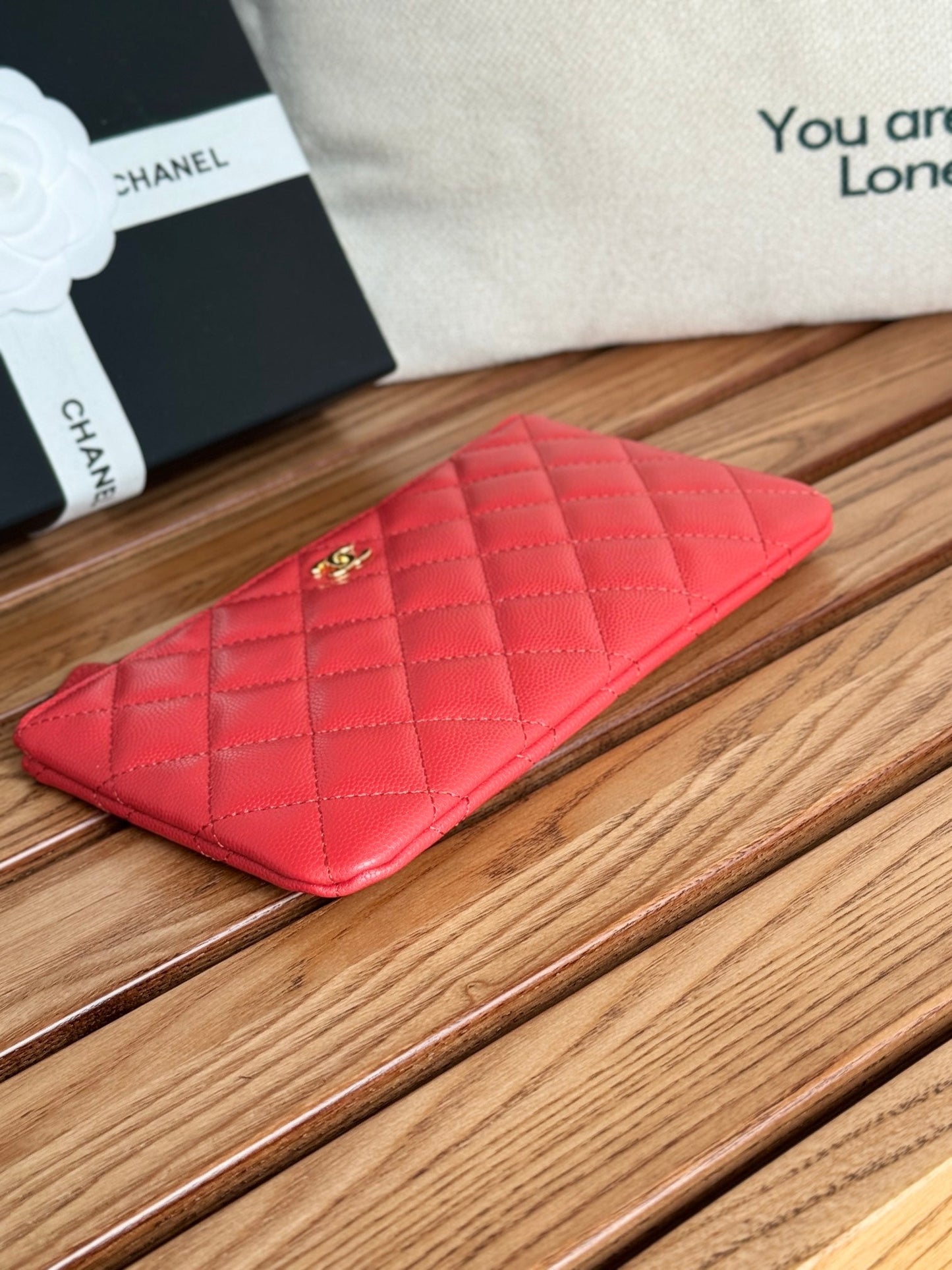 cc zipped wallet 20cm red quilted caviar gold hardware