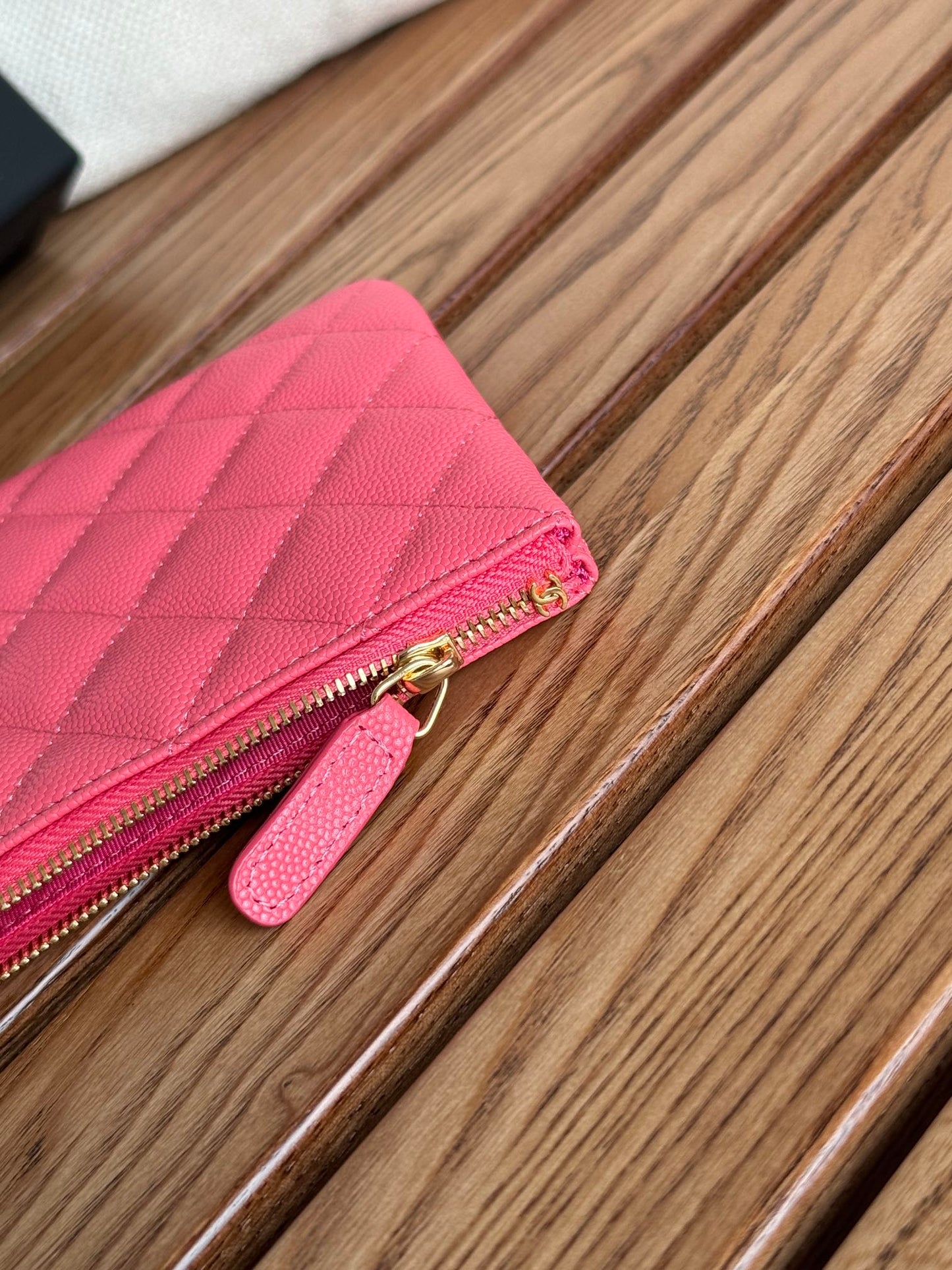 cc zipped wallet 20cm dark pink quilted caviar gold hardware