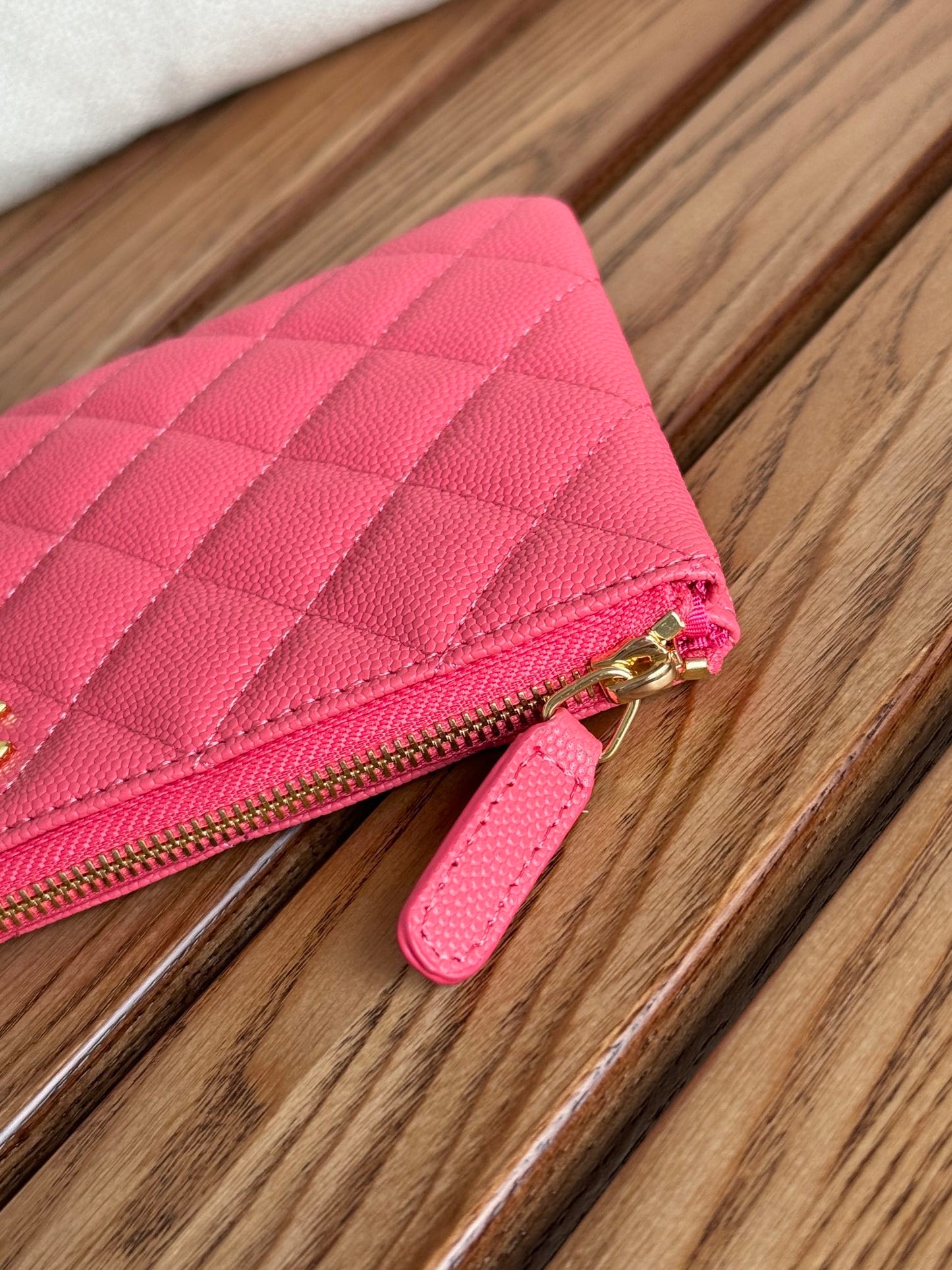 cc zipped wallet 20cm dark pink quilted caviar gold hardware