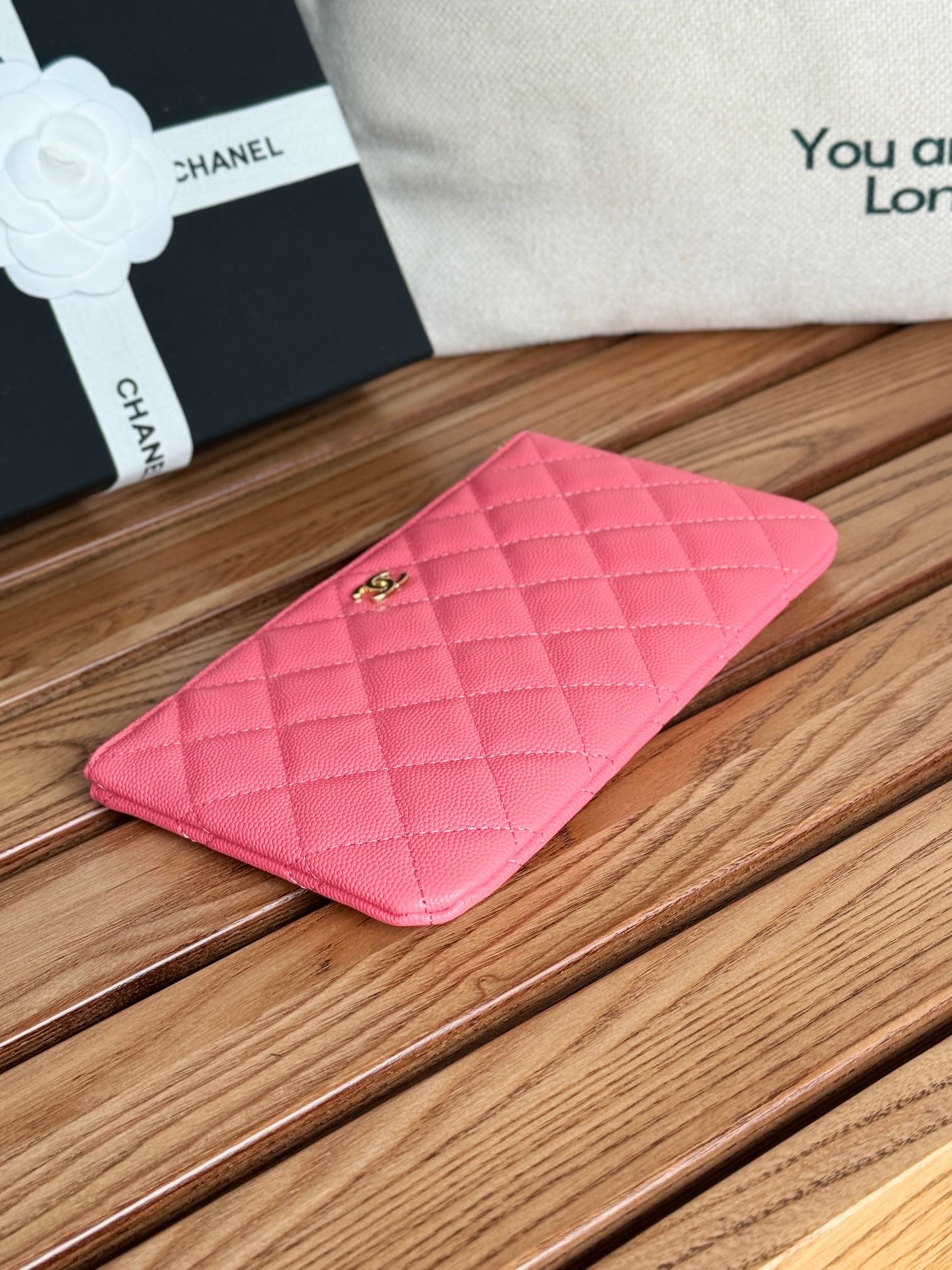 cc zipped wallet 20cm dark pink quilted caviar gold hardware