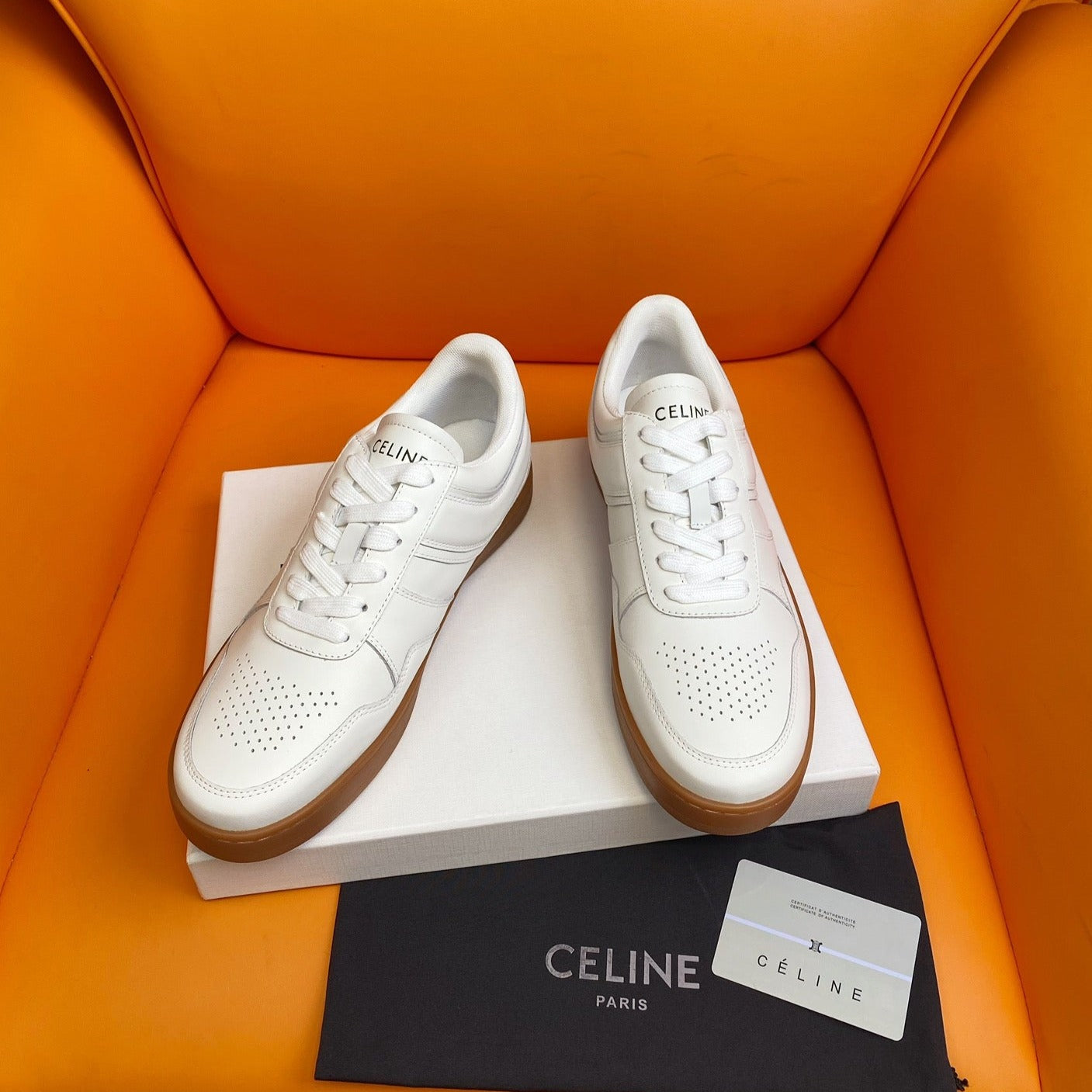 TRAINER LOW LACE-UP SNEAKER IN CALFSKIN OPTIC WHITE TAN