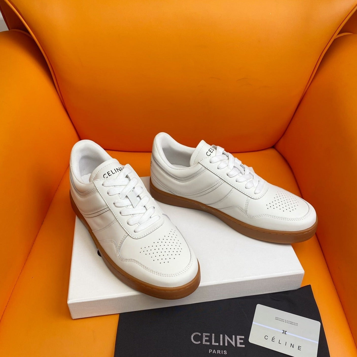 TRAINER LOW LACE-UP SNEAKER IN CALFSKIN OPTIC WHITE TAN