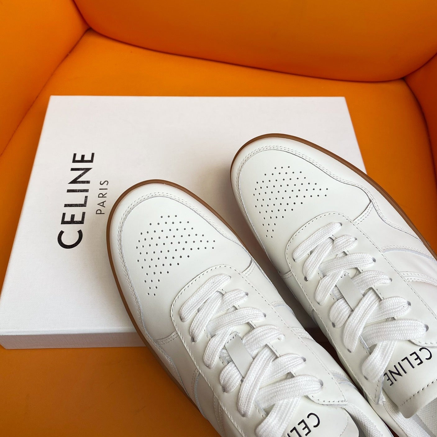 TRAINER LOW LACE-UP SNEAKER IN CALFSKIN OPTIC WHITE TAN