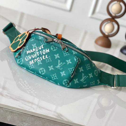 RUSH BUMBAG 30 IN GREEN MONOGRAM HERITAGE CANVAS