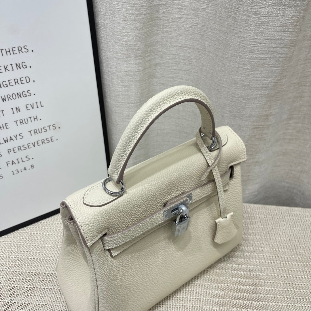 HM Kelly 25cm Cream Togo Leather Silver Hardware