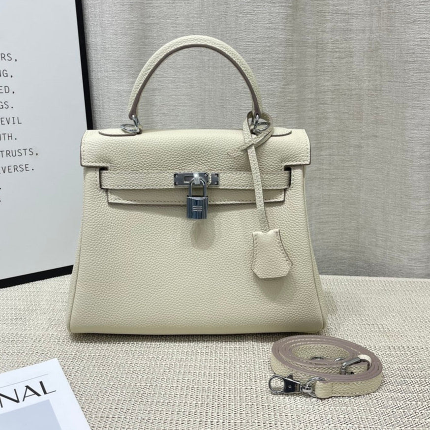 HM Kelly 25cm Cream Togo Leather Silver Hardware