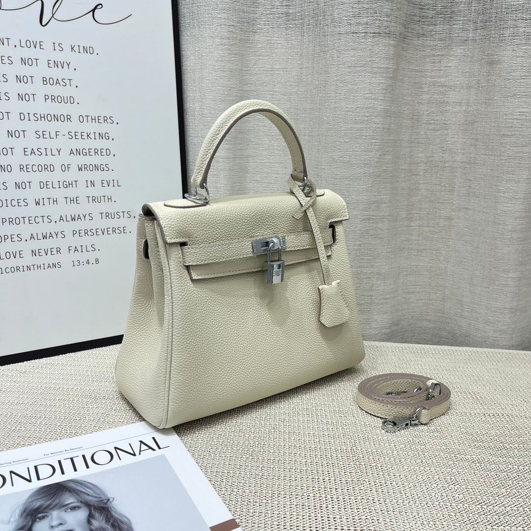 HM Kelly 25cm Cream Togo Leather Silver Hardware