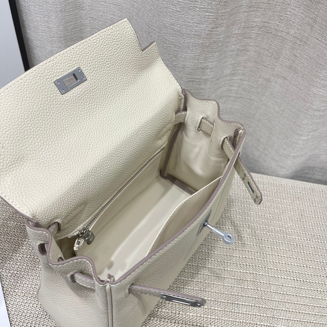 HM Kelly 25cm Cream Togo Leather Silver Hardware