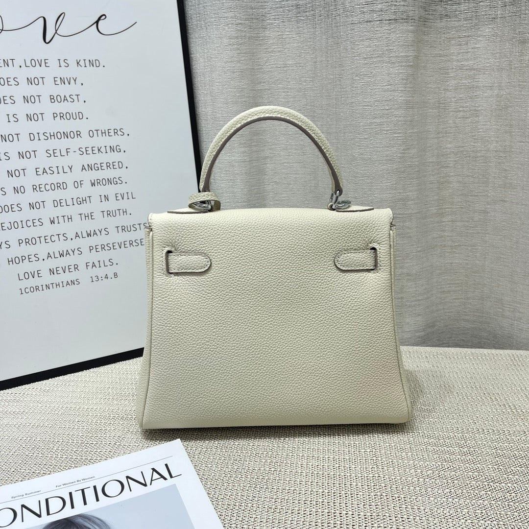 HM Kelly 25cm Cream Togo Leather Silver Hardware