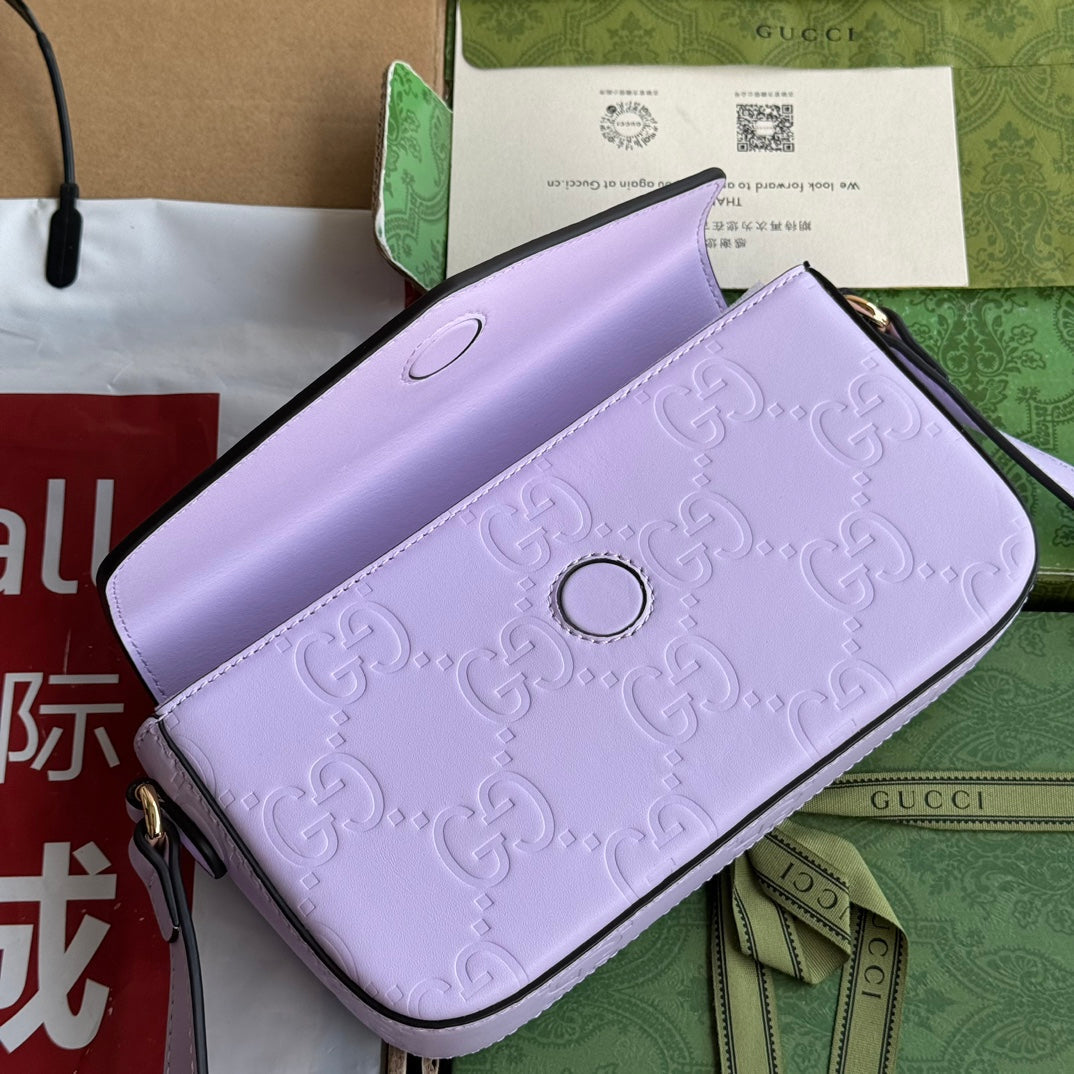 SUPER MINI SHOULDER BAG 21 IN LIGHT VIOLET EMBOSSED CALFSKIN