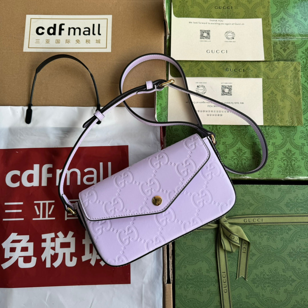 SUPER MINI SHOULDER BAG 21 IN LIGHT VIOLET EMBOSSED CALFSKIN