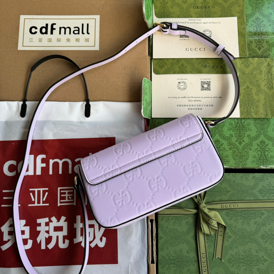 SUPER MINI SHOULDER BAG 21 IN LIGHT VIOLET EMBOSSED CALFSKIN